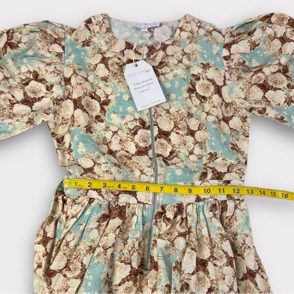 Ivy City Co Oakley Floral Long Sleeve Belted Linen Dress size XS NEW - Picture 8 of 10